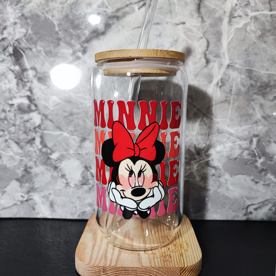 Vaso de vidrio Mickey y Minnie