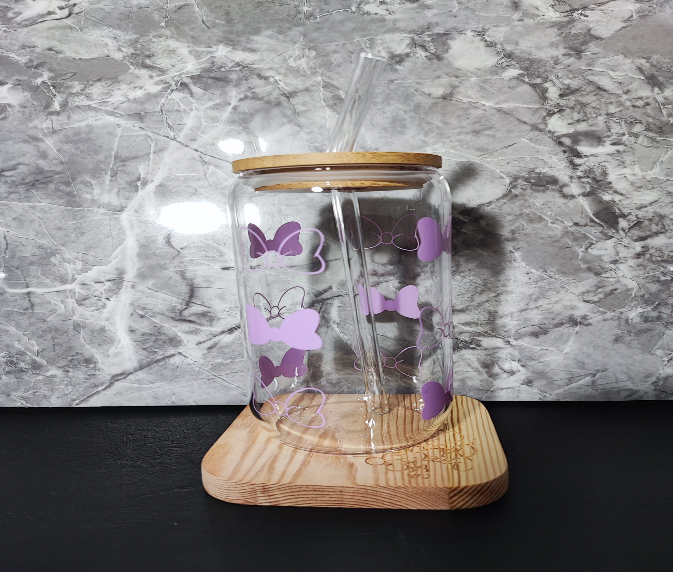 Vaso de vidrio Mickey y Minnie