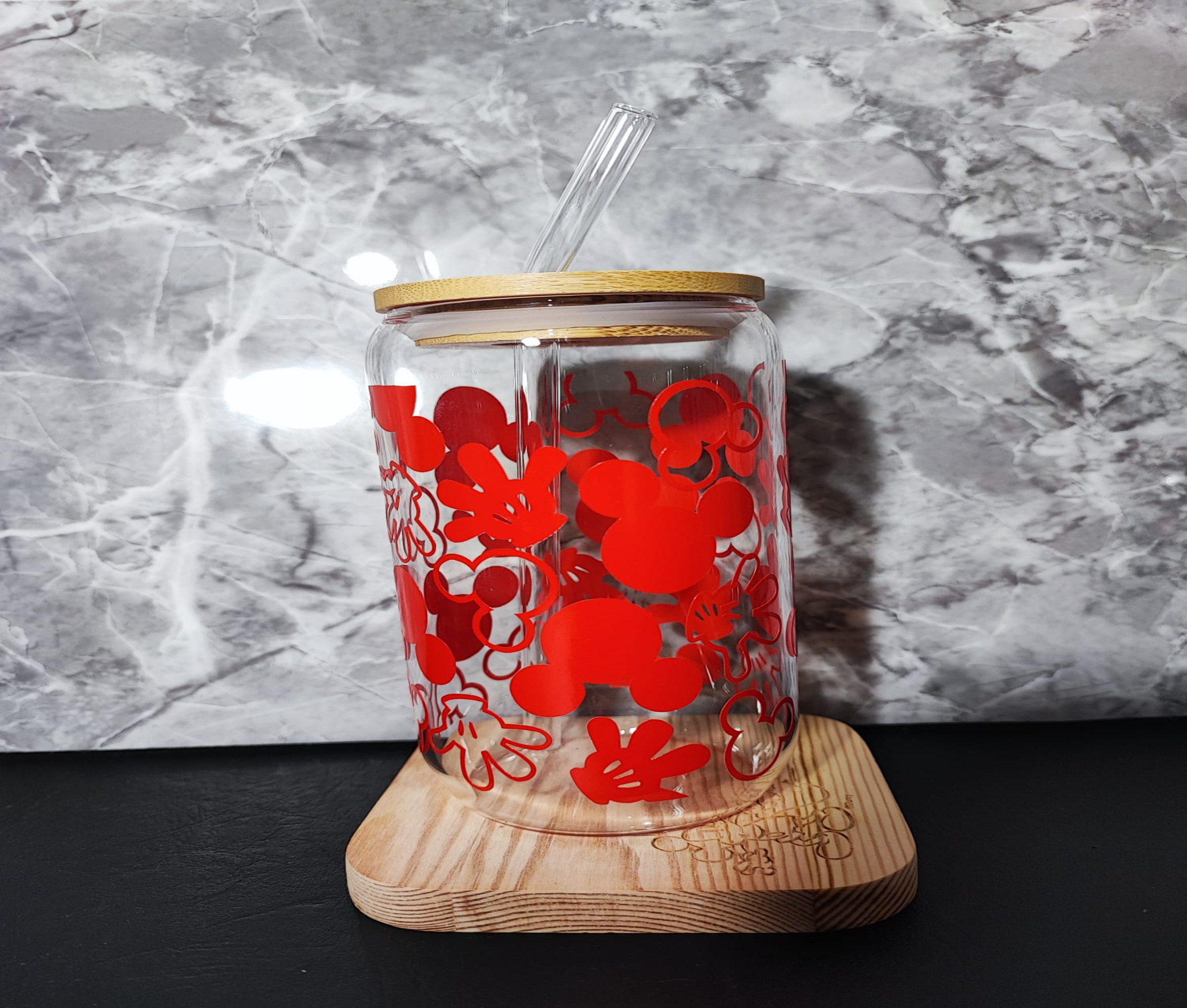 Vaso de vidrio Mickey y Minnie